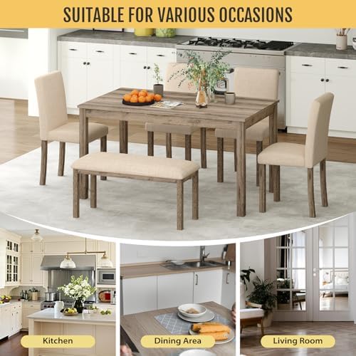 Zevemomo 6-Piece Solid Wood Dining Table Set, Wooden Legs Table Set, Brown - Image 6