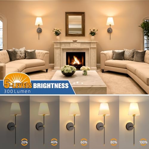 NIORSUN Battery Operated Wall Sconce Set of 2,Gold-Black Rechargeable Wall Lights with 10400mAh Dimmable Bulbs and Remote,9 Colors Wireless Wall Lamps for Bedroom Living Room Hallway Decor - Image 4