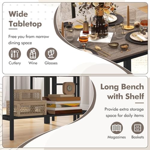 Dining Table Set for 4 with Storage Bench & 2 Chairs, Gray Oak - Image 2