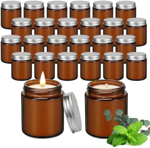 24 PCS 6oz Bulk Mini Scented Soy Candles Gift Set, Eucalyptus Mint Aromatherapy Mason Jar Candles, Long-Lasting Relaxing Candle Favors, Ideal for Home Decor & Holiday Wedding Bulk Gifts by Trxvxo