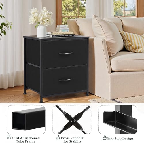 Nightstand Set of 2 Upgraded Small 2 Drawer Dresser End Table - Image 4
