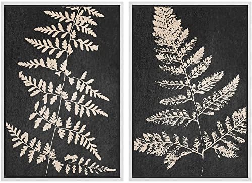 SIGNWIN Canvas Print Wall Art Set Black Tan Forest Fern Plant Leaf Silhouette Nature Wilderness Illustrations Modern Art Rustic Multicolor for Living Room, Bedroom, Office - 24"" x36 x2 White by SIGNWIN
