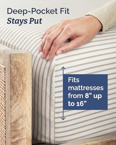 Twin XL 3 Piece Sheet Set - College Dorm Room Essentials - Beige Stripes - Image 4