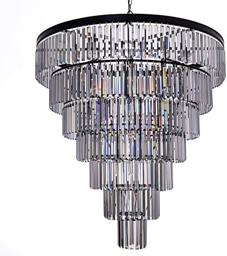 TOCHIC Black Crystal Chandelier for Living Room, 40 Inch 7-Tier Modern K9 Smoke Grey Chandeliers for Dining Room, Round Raindrop Light Hanging for High Ceiling, Staircase, Entryway, Foyer by TochicLightingEnjoytheDifference