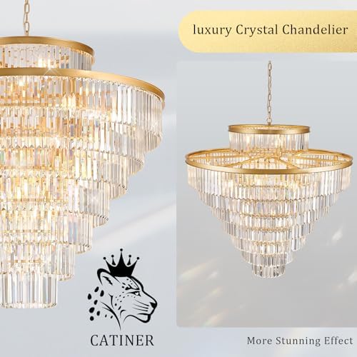 CATINER 43.3" Large Crystal Chandelier,28-Light Modern Gold Light Fixture - Image 4