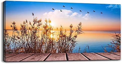 MHARTK66 Beach Sunset Wall Art Coastal Decor Seascape Canvas Prints Ocean Picture for Living Room Artwork for Walls Beach Grass Poster Landscape Painting Bedroom Wall Art Office Home Decoration 20"x 40" by MHARTK66