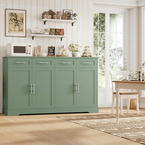 HOSTACK 60" W Sideboard Buffet Cabinet with Storage, Kitchen Cabinet, Green - Image 5