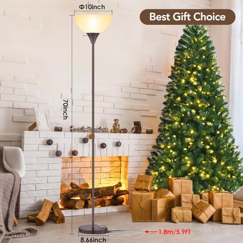 Coucrek Floor Lamp, LED Standing Lamps with White Plastic Shade, Corner Floor Lights for Living Room Bedroom, Rotary Switch, Bulb not Included, Brown - Image 5