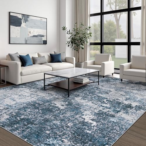 pmtsns Area Rugs 8x10 for Living Room: Washable Rug Modern Abstract Neutral Soft Non-Slip Low-Pile Indoor Large Carpet for Bedroom Dining Room Playroom Home Office (Blue Grey, 8'x10') - Image 6