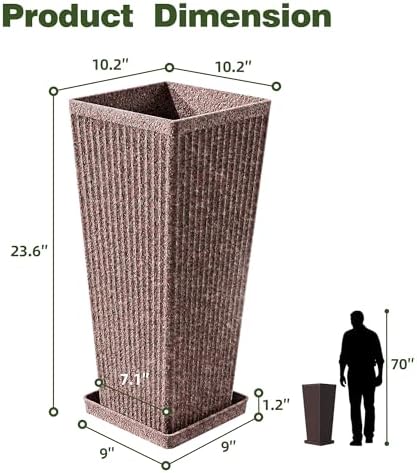 Square Tall Planters for Outdoor Plants with Tray - Stone Finishes - Image 2