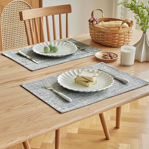 Softalker Faux Linen Cloth Placemats Set of 8-12 x 18 Inch, Ash Grey - Image 2