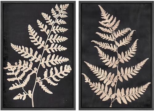 SIGNWIN Framed Canvas Print Wall Art Vintage Fern Leaf Silhouettes Natural Botanical Rustic Illustrations Modern Art Decorative Contemporary for Living Room, Bedroom, Office - 16"" x24 x2 Black by SIGNWIN