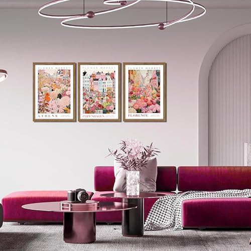 Floral Wall Art Set of 3, Colorful Flower Market Canvas Wall Decor Paintings, Pink Wildflower Botanical Posters Prints Pictures Artwork for Bedroom Living Room 12x16 Inch Wood Framed - Image 7