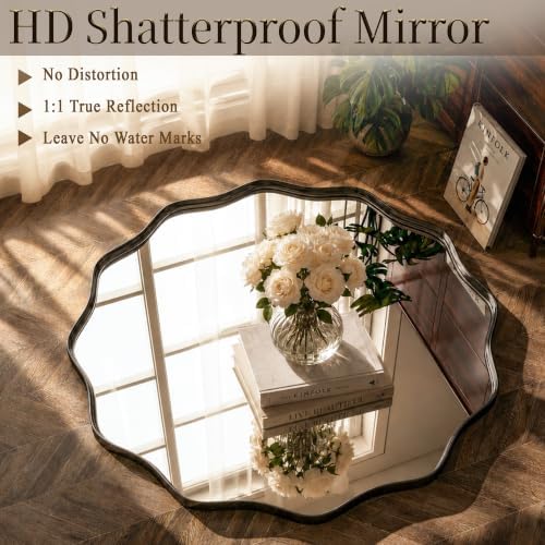 VooBang Black Scalloped Circle Mirror 20" Wavy Edge Round Wall Mirror - Image 4