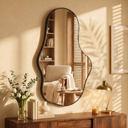 Dorlicecass Irregular Wall Mirror - Wall Mirrors Decorative 24"x 40" Asymmetrical Abstract Mirror Aviation Aluminum Alloy Frame Unique for Bathroom, Bedroom, Living Room, Cloakroom, Entryway Black - Image 3