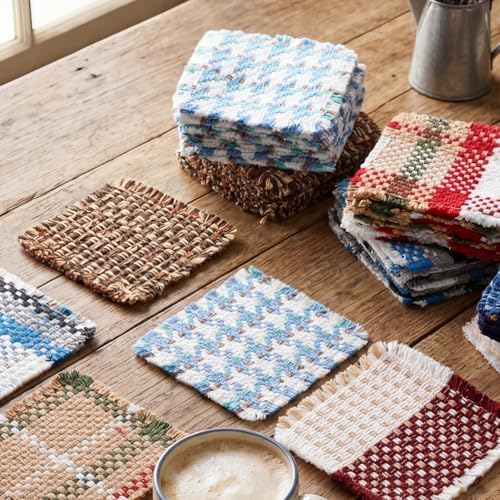 Set of 10 Fabric Drink Coasters, Handcrafted Cotton Woven Coasters for Table, Coastal Farmhouse Table Decor for Coffee Tea Cocktails, Absorbent Soft Desk Coasters for Kitchen Office, Housewarming Gift - Image 6