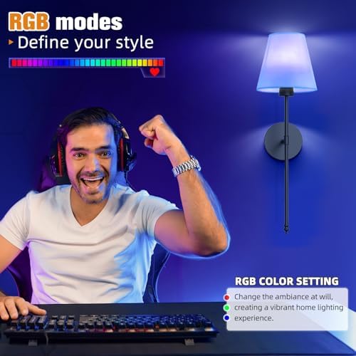 NIORSUN Battery Operated Wall Sconce Set of 2,Black Rechargeable Wall Lights with 10400mAh Dimmable Bulbs and Remote,10 Colors Wireless Wall Lamps for Bedroom Living Room Hallway Decor - Image 3