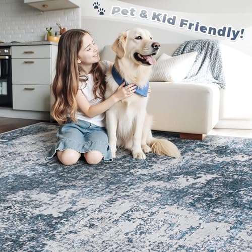 pmtsns Area Rugs 8x10 for Living Room: Washable Rug Modern Abstract Neutral Soft Non-Slip Low-Pile Indoor Large Carpet for Bedroom Dining Room Playroom Home Office (Blue Grey, 8'x10') - Image 5
