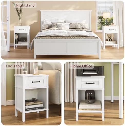 White Farmhouse Nightstand with Drawer, Small Wooden Bedside Table, White Marden End Table, Bedroom Side Table with Storage, Wooden Night Stand LET512WW - Image 3