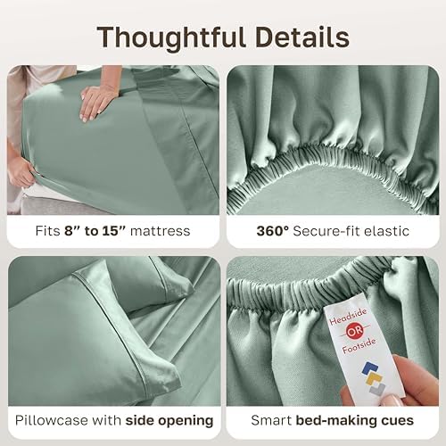 California Design Den 100% Cotton Sateen Twin Sheets Set, 3 Pcs, Sage Green - Image 5