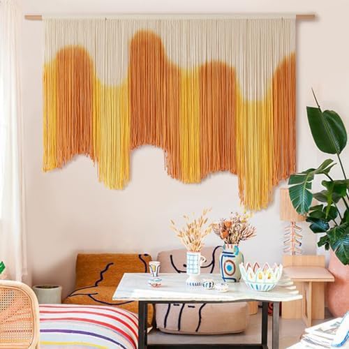 IOWER Macrame Wall Hanging Yellow Dip-Dyed Large For Living Room Boho Macrame Wall Decor 59" Wx37 L by IOWER
