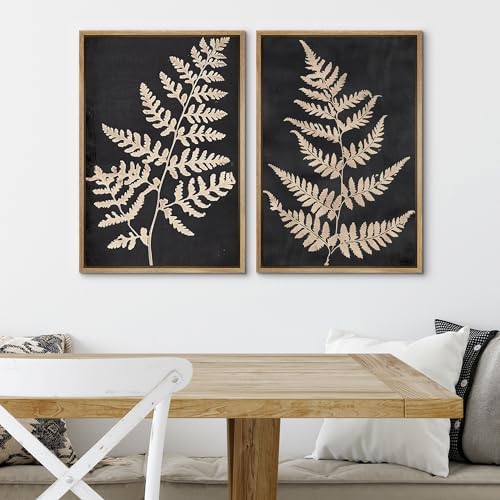 SIGNWIN Framed Canvas Print Wall Art Vintage Fern Leaf Silhouettes Natural Botanical Rustic Illustrations Modern Art Decorative Contemporary for Living Room, Bedroom, Office - 24"" x36 x2 Natural - Image 4