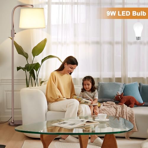 Ambimall Fully Dimmable Floor Lamp with 9W LED Bulb, Standing Lamp for Living Room with Adjustable Head, Modern Tall Light with Rotary Switch for Office, Brown and Beige - Image 5