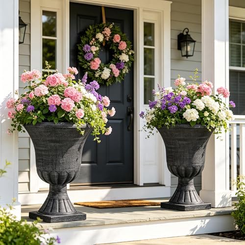 Autodaya 22" Large Pots for Plants Outdoor, Washed Black Planters Set of 2 - Image 4