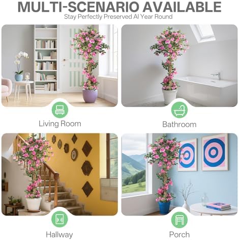 2Pack Artificial Bougainvillea Tree – 5FT Faux Silk Pink Bougainvillea Plant with Pot for Indoor Outdoor Decor, Tall Fake Tropical Tree for Home, Office, Patio, Balcony, Wedding Decoration - Image 6