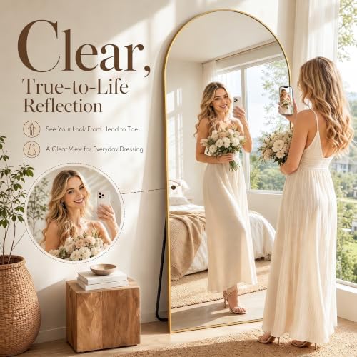 76"x34" Arched Full Length Mirror, Large Floor Mirror, Gold - Image 5