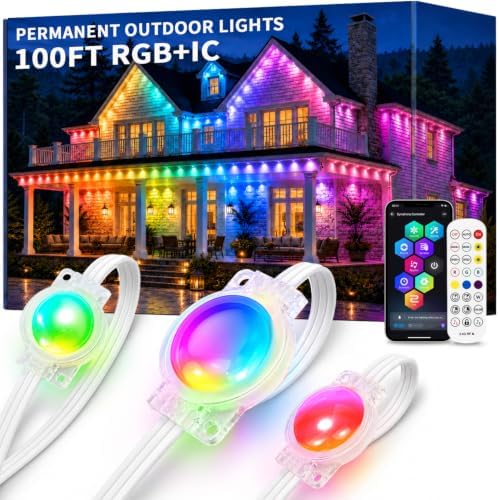 100FT Permanent Outdoor Lights , RGB+IC Smart Christmas Lights for House by Unknown