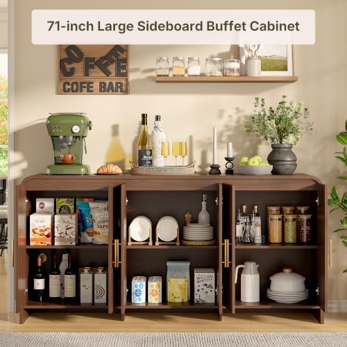 71" Modern Sideboard Buffet Cabinet with Large Storage & 6 Doors, Walnut - Image 6