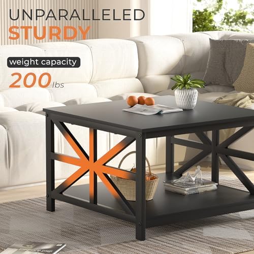 GreenForest 27.55 Inch Square Coffee Table with 2 Tier Storage - Image 4