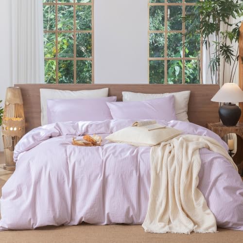 MooMee Striped Duvet Cover Set 100% Washed Cotton Linen Like King by MOOMEE