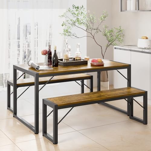 Gizoon 45.5" Dining Table Set for 4, Kitchen Table with 2 Benches Retro by Gizoon