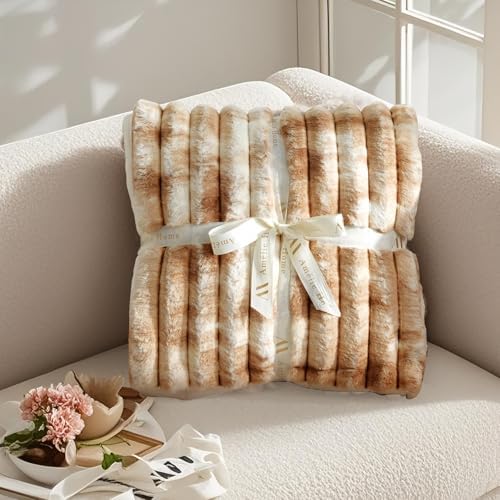 Amélie Home Soft Faux Fur Throw Blanket for Couch, Tie-dye Khaki, 55"x70" - Image 6