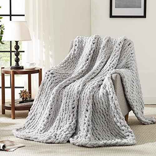 L'AGRATY Chunky Knit Throw Blanket for Couch, 50'' x 60'' Knit Throw, Grey by LAGRATY