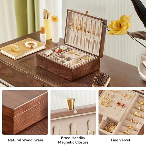 CHOSIN Walnut Wood Jewelry Box with Removable Tray, Vertical Necklace Hooks - Image 6
