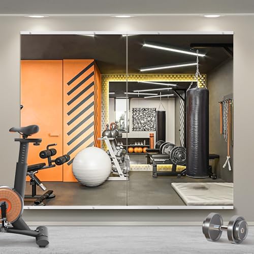 Home Gym Mirror for Wall, 48x28x2PCS Frameless Full Length Mirror, Silver by TRAHOME