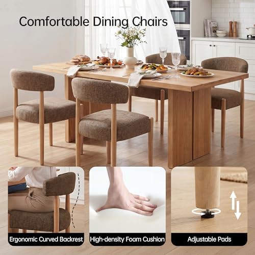 VKNOW Upholstered Dining Room Set for 4, Mid-Century Modern Dining Chairs Set of 2 and Dining Bench with Rubberwood Legs, for Dining Room, Living Room, Kitchen, Dark Brown - Image 5