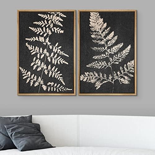 SIGNWIN Canvas Print Wall Art Set Black Tan Forest Fern Plant Leaf Silhouette Nature Wilderness Illustrations Modern Art Rustic Multicolor for Living Room, Bedroom, Office - 16"" x24 x2 Natural - Image 2