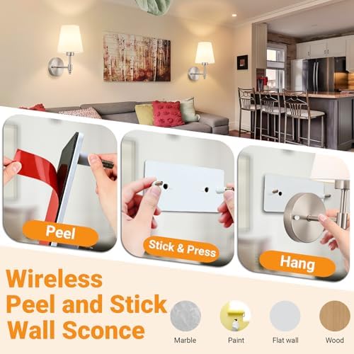 Nekhung Battery Operated Wall Sconce, Peel and Stick Sconces Set of 2 - Image 3