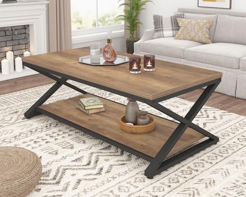 HSH 47" Rectangle Coffee Table with Storage for Living Room, Rustic Oak - Image 3