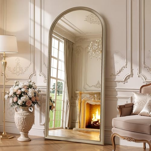 71"x32" Elegant Vintage Arched Full Length Mirror with Stand, Luxury Large Full Body Mirror with Tempered Glass, Leaning Wall Mount Floor Standing Mirrors for Living Room Bedroom Entryway Outfit Check - Image 2