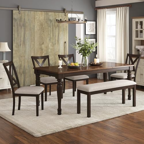 AMERLIFE 6 Piece Farmhouse Dining Set with 71" Solid Wood Table, Brown by AMERLIFE