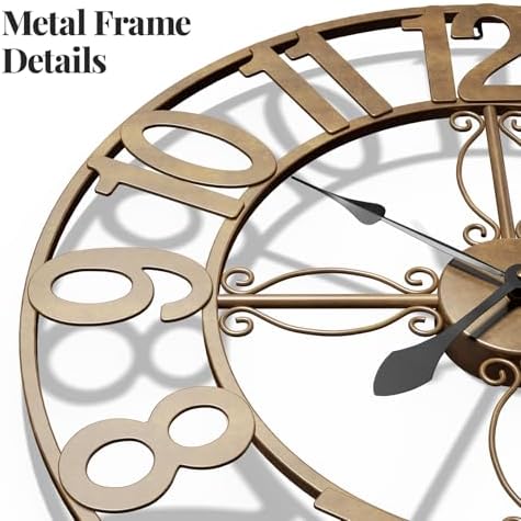 Cuspin 30 Inch Large Wall Clock Bronze Rustic Metal Decorative Clock - Image 4