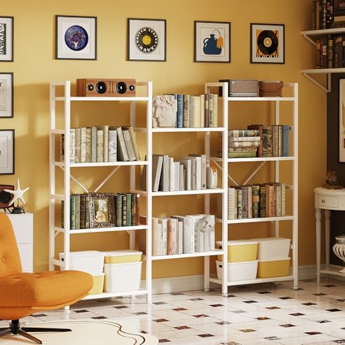 SUPERJARE Triple Bookshelf, Bookcase with 11 Open Display Shelves, Wide Book Shelf Book Case for Home & Office, 4 Tier, White - Image 6