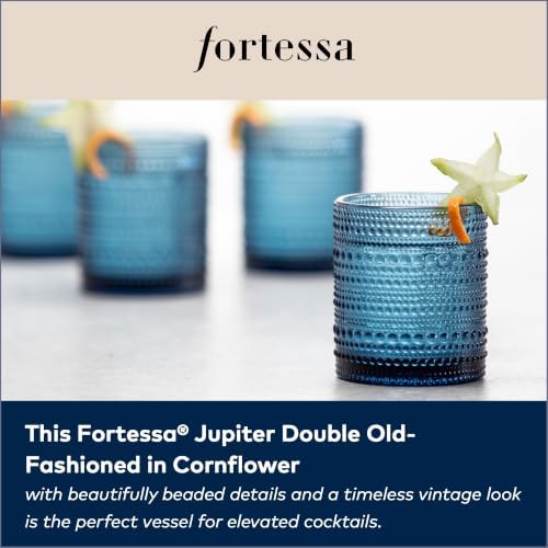 FORTESSA Jupiter Beaded Hobnail Glass Vintage Themed Drinkware Set, 10 Ounce Double Old Fashioned Glass (Set of 6), Dishwasher-Safe, Blue - Image 5