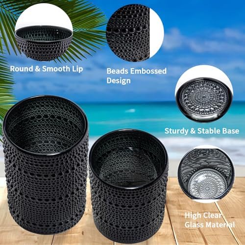 Black Hobnail Beaded Drinking Glasses Set of 12, 12 oz & 15oz Vintage Glassware Set Romantic Water Glasses Tumbler, Water Cups, Embossed Glassware Set for Beer, Juice, Cocktail, Soda, Beverages - Image 2