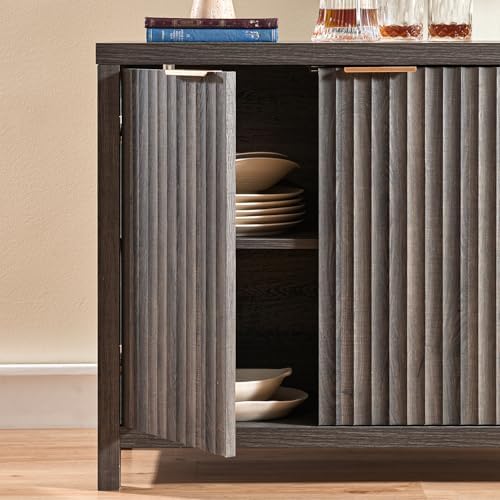 OAKHAM Home Fluted Sideboard Cabinet 46.6" Black Oak - Image 5